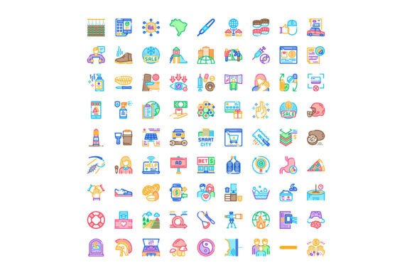 Big Collection of Flat Outline Icon Symbols