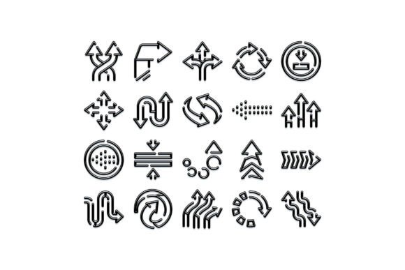 Black Line Arrow Icons Set for Navigation Design