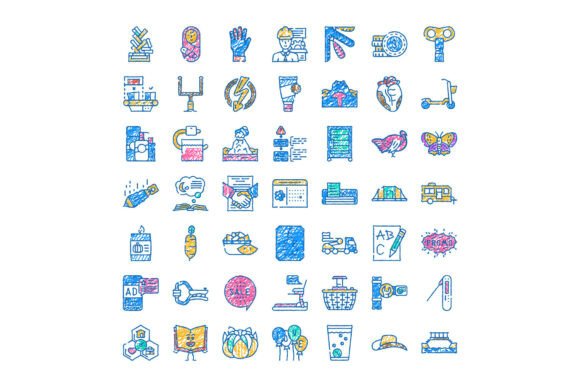 Colorful Hand Drawn Sketch Icons for Creative Projects