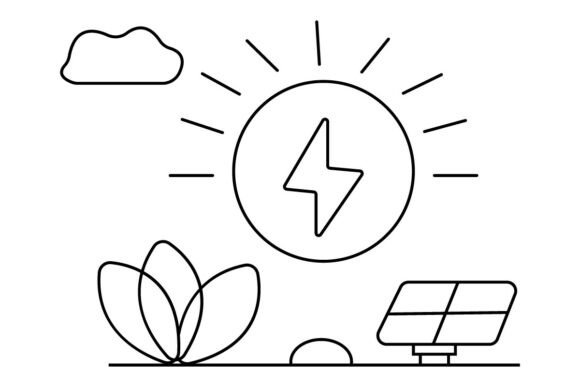 Elevating Sustainable Tech Narratives with EV Solar Panels Concept Line Art Design