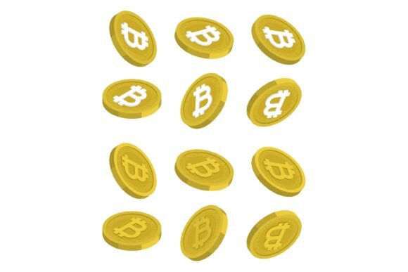 Set of Spinning and Falling 3D Gold Bitcoin Graphics