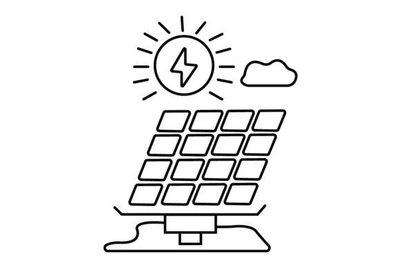 Solar Panels Wind Turbines Line Art Logo Design