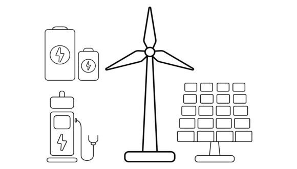 Wind Turbine Solar Panel Battery Lineart Guide